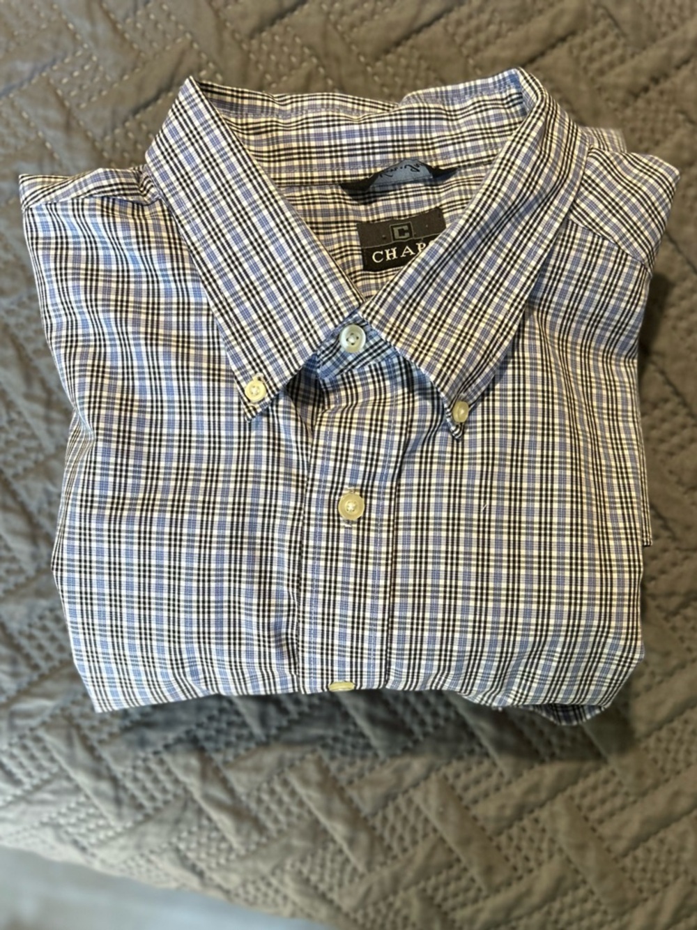 Chaps Men's Navy and White Plaid Button-Down Shirt